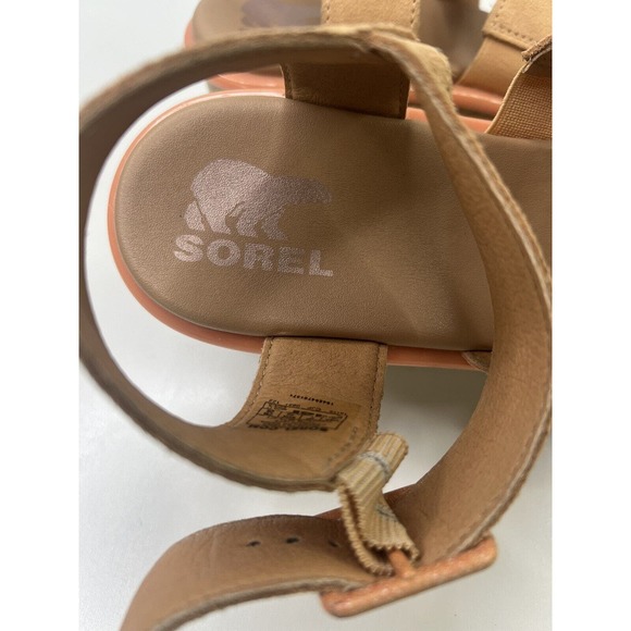 Sorel Joanie III Wedge Platform Sandals Peach Leather Ankle Strap Women's 9 - Picture 7 of 8